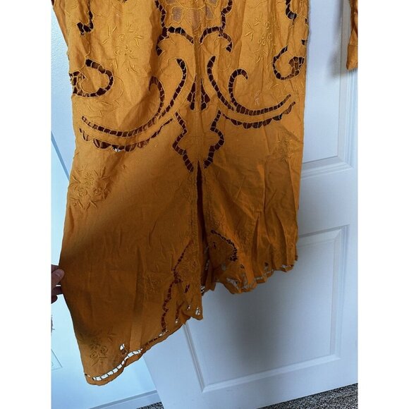Free People Susanna Cutwork Eyelet Lace Longline Duster Jacket Pumpkin Small - Picture 8 of 10